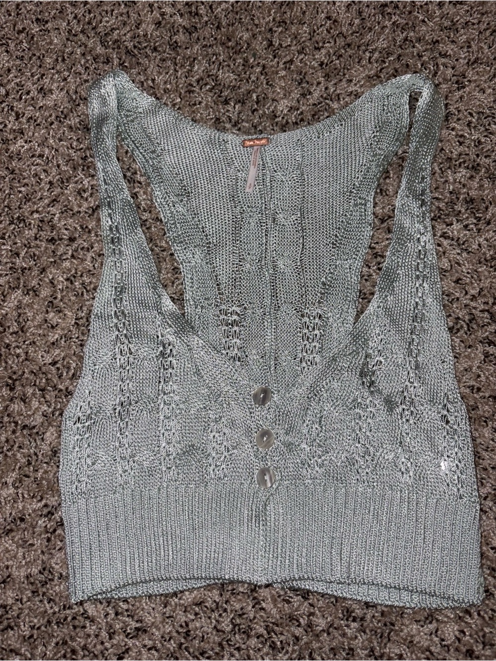 Free People Sage Green Knit Button-Front Crop Tank